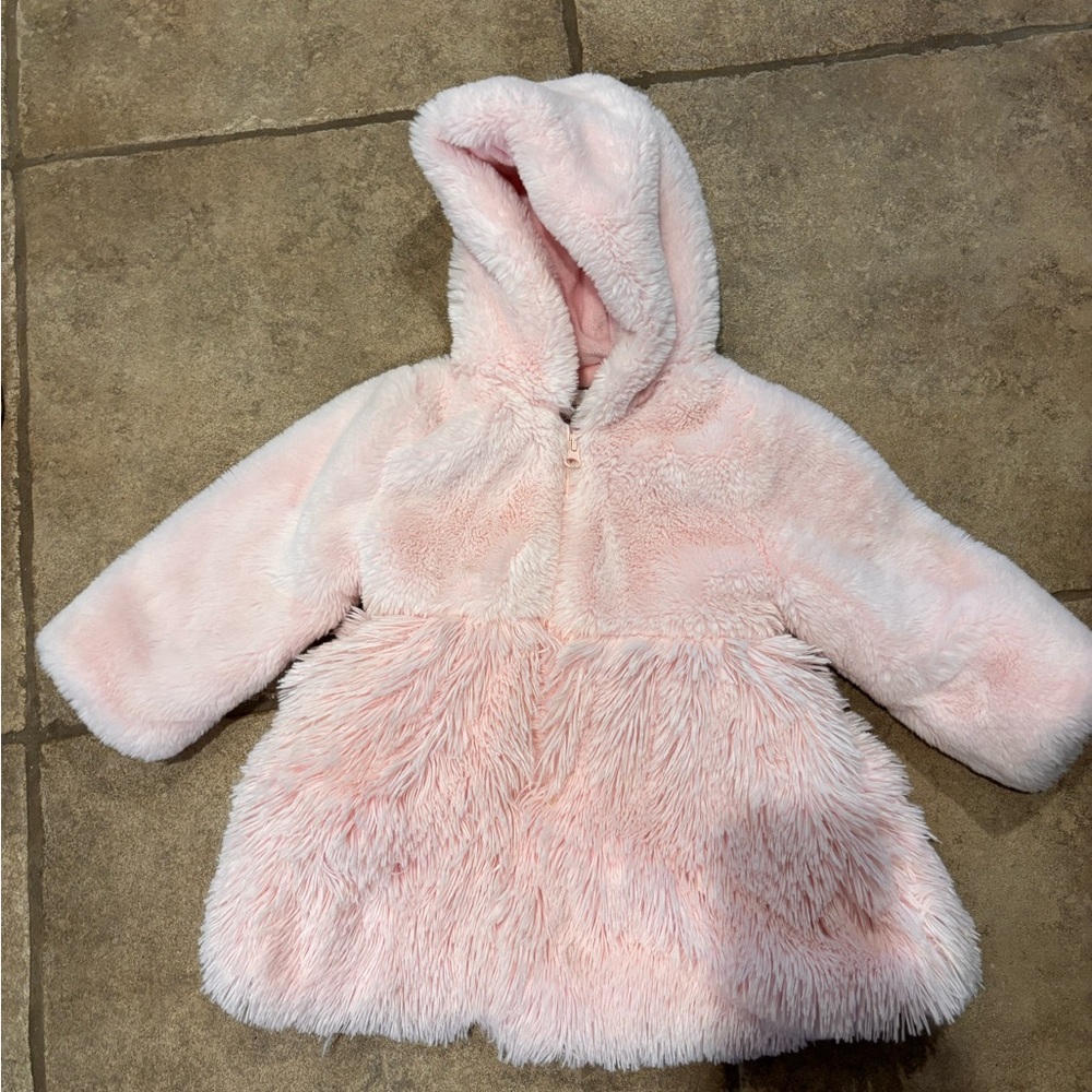 Adorable Pink Faux Fur Hooded Coat